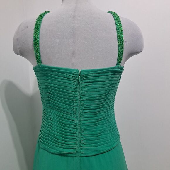 Vintage Tadashi Silk Embellished Sequins Y2k Glam Party Maxi Dress Sz 8 Green - Picture 12 of 13